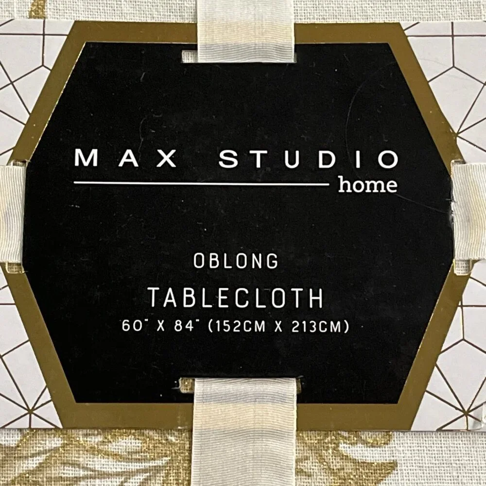 Max Studio Tablecloth Ivory Metallic Gold Holly Berry Leaves Oblong 60x8 Holiday
